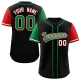 Custom Black Kelly Green and Red Raglan Sleeves Authentic Baseball Jersey