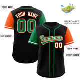 Custom Black Kelly Green and Orange Raglan Sleeves Authentic Baseball Jersey