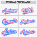 Custom White Powder Blue and Pink Raglan Sleeves Authentic Baseball Jersey