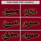 Custom Crimson Black and Khaki Raglan Sleeves Authentic Baseball Jersey