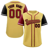 Custom Khaki Crimson and Black Raglan Sleeves Authentic Baseball Jersey