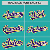 Custom Aqua Purple and Gold Raglan Sleeves Authentic Baseball Jersey