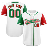 Custom White Kelly Green and Red Raglan Sleeves Authentic Baseball Jersey