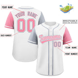 Custom White Silver and Light Pink Raglan Sleeves Authentic Baseball Jersey