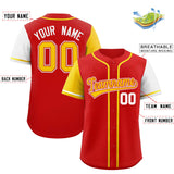 Custom Red Gold and White Raglan Sleeves Authentic Baseball Jersey