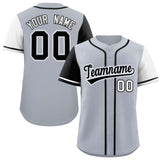 Custom Silver Black and White Raglan Sleeves Authentic Baseball Jersey