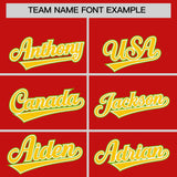 Custom Red Gold and Neon Green Raglan Sleeves Authentic Baseball Jersey