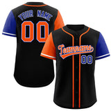 Custom Black Orange and Royal Raglan Sleeves Authentic Baseball Jersey