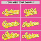 Custom Pink Gold and Neon Green Raglan Sleeves Authentic Baseball Jersey