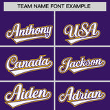 Custom Purple White and Gold Raglan Sleeves Authentic Baseball Jersey