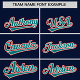 Custom Navy Aqua and Red Raglan Sleeves Authentic Baseball Jersey