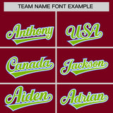 Custom Crimson Neon Green and Powder Blue Raglan Sleeves Authentic Baseball Jersey