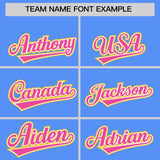 Custom Powder Blue Gold and Pink Raglan Sleeves Authentic Baseball Jersey