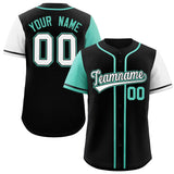Custom Black Bright Green and White Raglan Sleeves Authentic Baseball Jersey