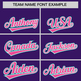 Custom Purple Aqua and Pink Raglan Sleeves Authentic Baseball Jersey