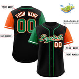 Custom Black Kelly Green and Orange Raglan Sleeves Authentic Baseball Jersey