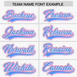 Custom White Powder Blue and Pink Raglan Sleeves Authentic Baseball Jersey