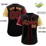 Custom Black Crimson and Khaki Raglan Sleeves Authentic Baseball Jersey