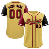 Custom Khaki Crimson and Black Raglan Sleeves Authentic Baseball Jersey