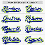 Custom White Royal and Neon Green Raglan Sleeves Authentic Baseball Jersey