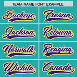 Custom Aqua Purple and Gold Raglan Sleeves Authentic Baseball Jersey