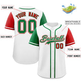 Custom White Kelly Green and Red Raglan Sleeves Authentic Baseball Jersey