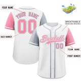 Custom White Silver and Light Pink Raglan Sleeves Authentic Baseball Jersey