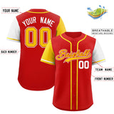 Custom Red Gold and White Raglan Sleeves Authentic Baseball Jersey