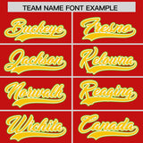 Custom Red Gold and Neon Green Raglan Sleeves Authentic Baseball Jersey