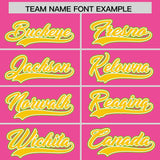 Custom Pink Gold and Neon Green Raglan Sleeves Authentic Baseball Jersey
