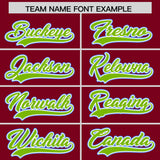 Custom Crimson Neon Green and Powder Blue Raglan Sleeves Authentic Baseball Jersey