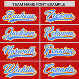 Custom Red Gold and Powder Blue Raglan Sleeves Authentic Baseball Jersey