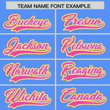 Custom Powder Blue Gold and Pink Raglan Sleeves Authentic Baseball Jersey