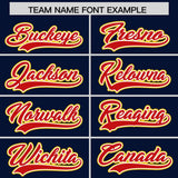 Custom Navy Gold and Red Raglan Sleeves Authentic Baseball Jersey