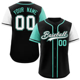 Custom Black Bright Green and White Raglan Sleeves Authentic Baseball Jersey