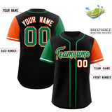 Custom Black Kelly Green and Orange Raglan Sleeves Authentic Baseball Jersey
