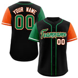 Custom Black Kelly Green and Orange Raglan Sleeves Authentic Baseball Jersey