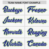 Custom White Royal and Neon Green Raglan Sleeves Authentic Baseball Jersey