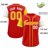 Custom Red Gold and White Raglan Sleeves Authentic Baseball Jersey