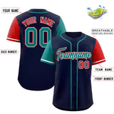 Custom Navy Aqua and Red Raglan Sleeves Authentic Baseball Jersey