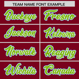 Custom Crimson Neon Green and Powder Blue Raglan Sleeves Authentic Baseball Jersey