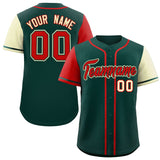 Custom Midnight Green Red and Cream Raglan Sleeves Authentic Baseball Jersey
