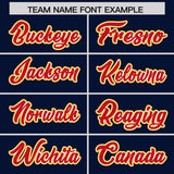 Custom Navy Gold and Red Raglan Sleeves Authentic Baseball Jersey