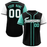 Custom Black Bright Green and White Raglan Sleeves Authentic Baseball Jersey