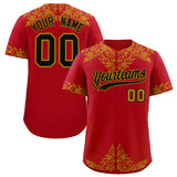 Custom Red Old Gold Baroque Style Personalized Baseball Jersey