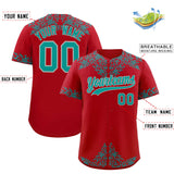 Custom Red Teal Baroque Style Personalized Baseball Jersey