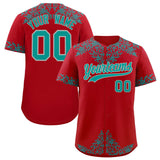 Custom Red Teal Baroque Style Personalized Baseball Jersey