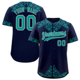 Custom Navy Teal Baroque Style Personalized Baseball Jersey