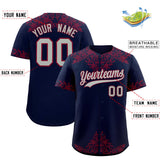 Custom Navy Crimson Baroque Style Personalized Baseball Jersey