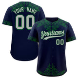 Custom Navy Kelly Green Baroque Style Personalized Baseball Jersey